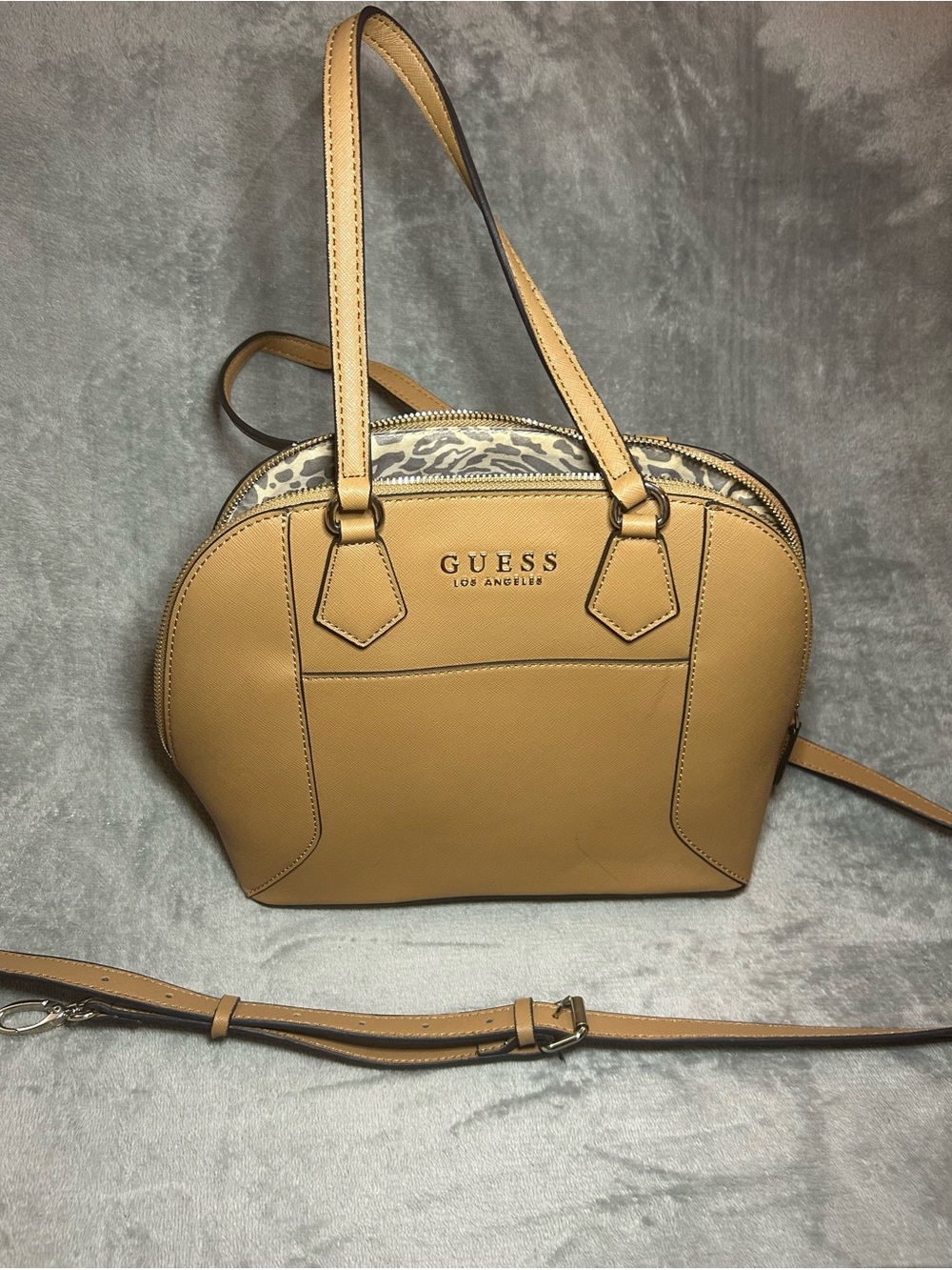 GUESS Tan Dome Satchel Handbag with Removable Strap